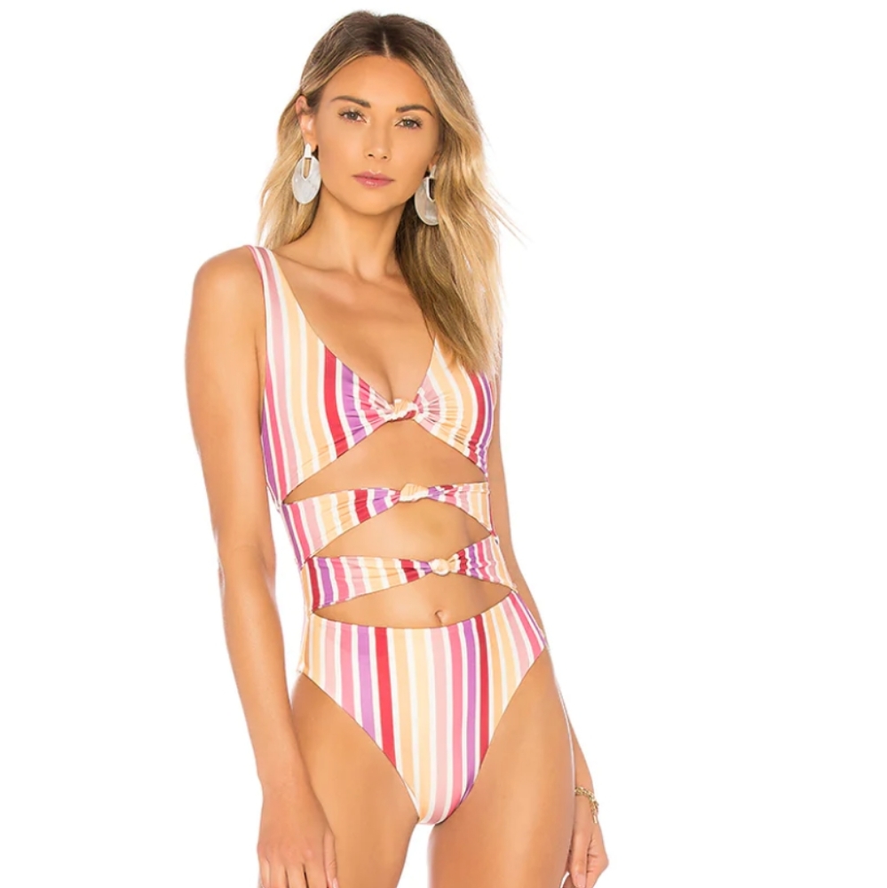 Tularosa Vera One Piece Striped Cut Out Swimsuit